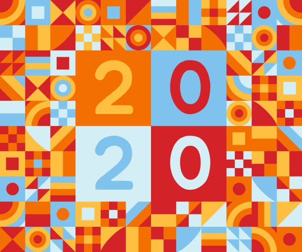 istock 2020 happy new year of rat greeting postcard flat style design vector illustration with geometric color elements and numbers. 1019403034