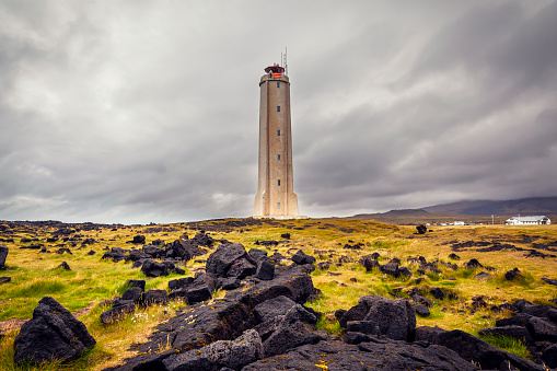 White lighthouse on the extreme west coast of Iceland. Snaefellsnes Peninsula.