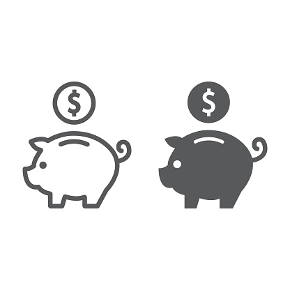 Deposit line and glyph icon, finance and banking, piggy bank sign, vector graphics, a linear pattern on a white background, eps 10.