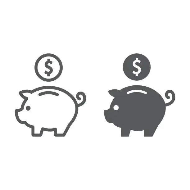 Vector illustration of Deposit line and glyph icon, finance and banking, piggy bank sign, vector graphics, a linear pattern on a white background, eps 10.