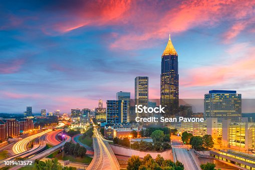 istock Atlanta, Georgia, USA downtown and midtown skyline at dusk. 1019413572