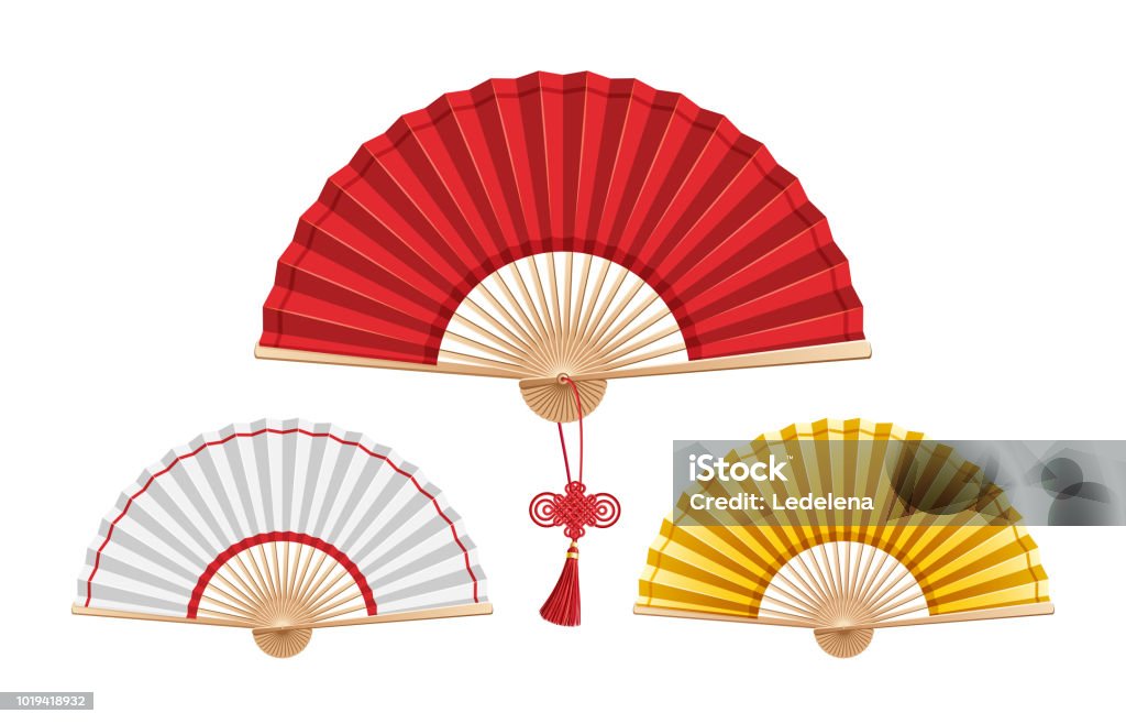Three Chinese Hand Fans Stock Illustration - Download Image Now - Hand Fan,  Chinese Culture, Red - iStock