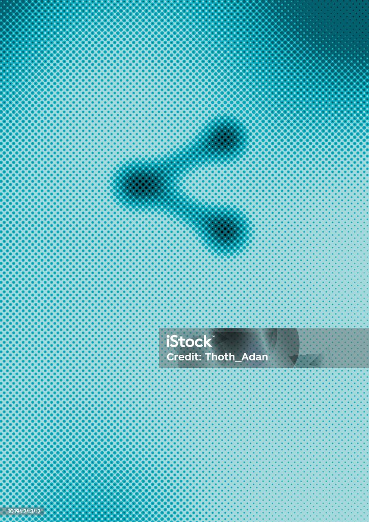 Background template with share icon (Neon half tone set) Background template design with big share icon in blue and black. This vector file is part of the 'neon half tone design set', playing with circular half tone raster imitating glow effects as known by neon lights. Backgrounds stock vector