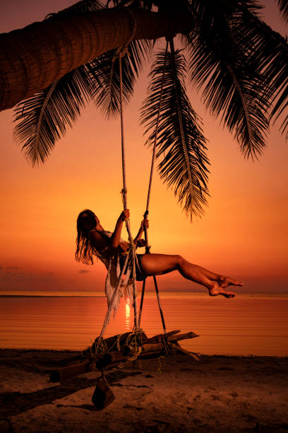 istock Woman at sunset swing 1019434408