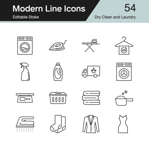 Dry Clean and Laundry icons. Modern line design set 54. For presentation, graphic design, mobile application, web design, infographics. Editable Stroke. Dry Clean and Laundry icons. Modern line design set 54. For presentation, graphic design, mobile application, web design, infographics. Editable Stroke. Vector illustration. tumble dryer stock illustrations