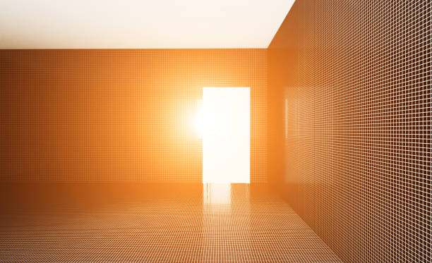 istock Mosaic Walls. Bright new bathroom interior. 3D rendering.. Sunset 1019444568