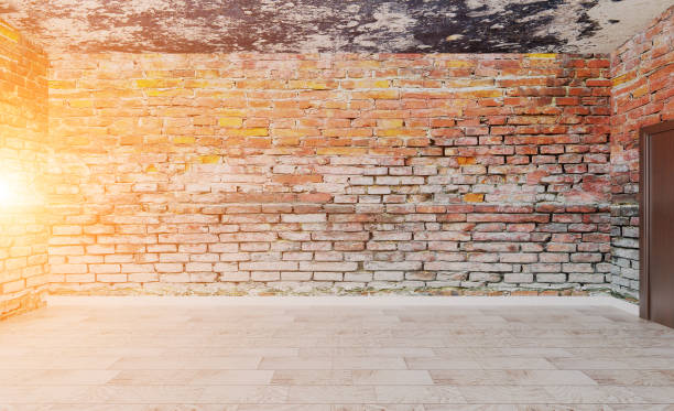 istock Brick wall Blank room.  Mockup.. Modern meeting room. 3D rendering.. Sunset 1019444716
