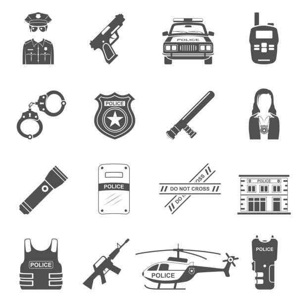 ilustrações, clipart, desenhos animados e ícones de ícones pretos - equipamento da polícia - police helicopter