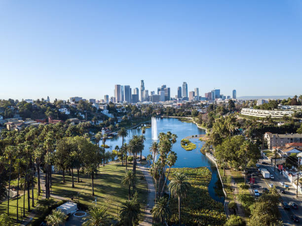 istock Drone view on Echo Park and the LA Skyline 1019452650