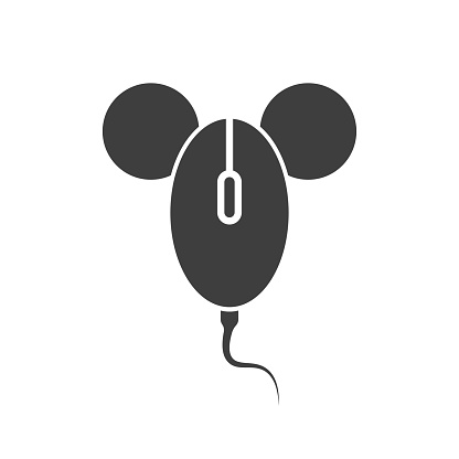Abstract art object - a computer mouse image with the ears and tail of a real mouse. Vector illustration on white background