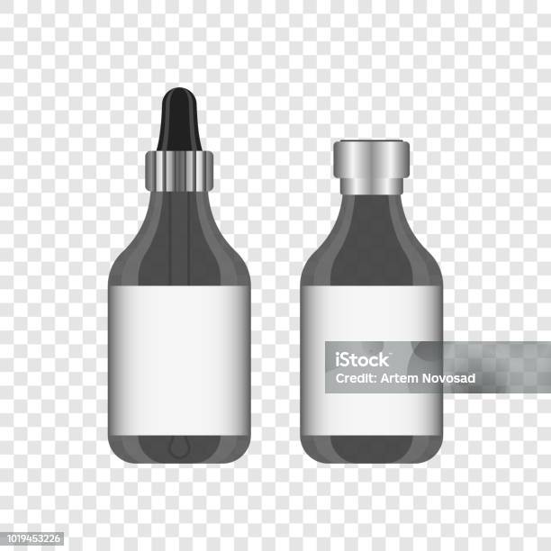 Realistic Jar With A Pipette Metering And An Aluminum Cover For The Syringe Label For Any Text Vector Illustration On A Transparent Background Stock Illustration - Download Image Now