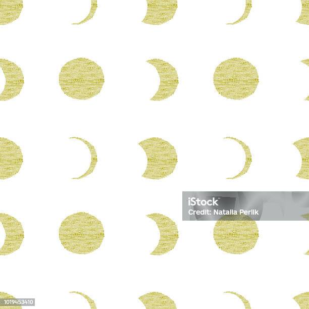 Vector Pattern With Moon Phases Of Lunar Eclipse Decorative Map Designed For Textiles And Fabrics Stock Illustration - Download Image Now