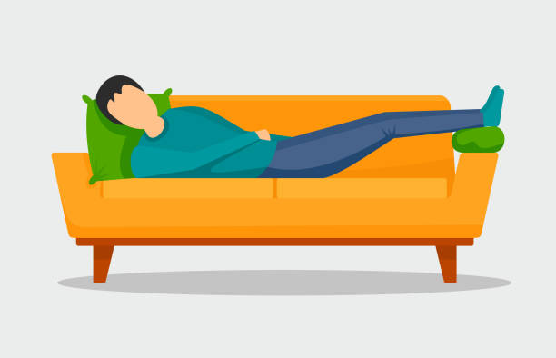 Man sleeping at sofa banner horizontal, flat style Man sleeping at sofa banner horizontal. Flat illustration of vector man sleeping at sofa banner horizontal for web design lying friends quotes stock illustrations