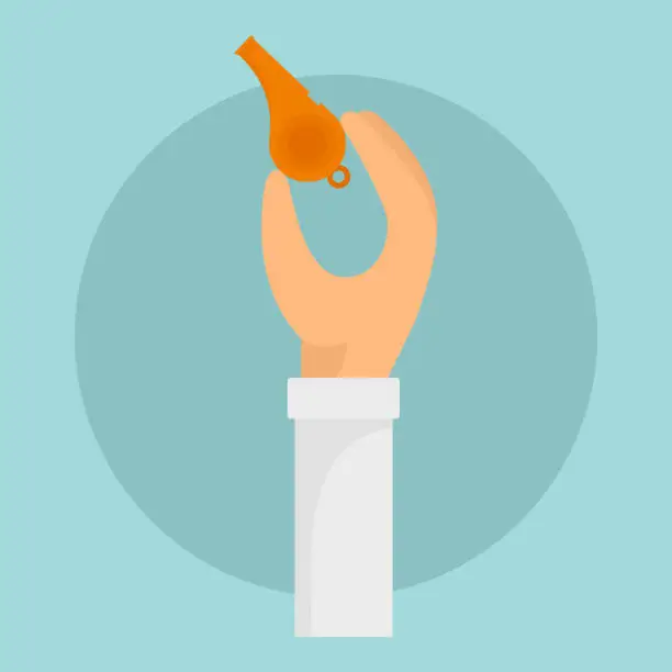 Vector illustration of Whistle in hand background, flat style