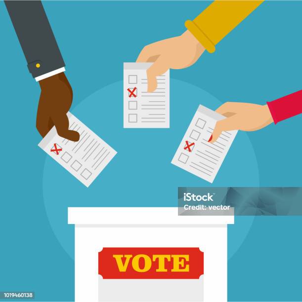 People At Ballot Box Background Flat Style Stock Illustration - Download Image Now - Voting, Election, Voting Ballot