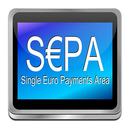 blue SEPA - single euro payments area button - 3D illustration