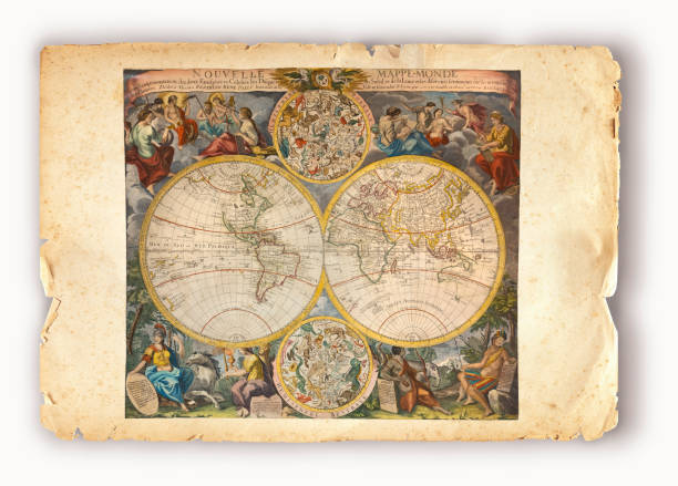 ilustrações de stock, clip art, desenhos animados e ícones de copper engraving from 1750 showing the world map mapa mundi - 1750