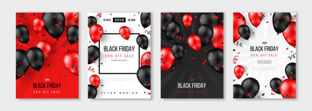 Black Friday Sale set of posters Black Friday Sale set of posters or flyers design with balloons and confetti. Vector illustration. Place for text. balloon backgrounds stock illustrations