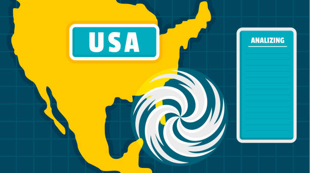 미국 지도 토네이도 배경, 평면 스타일 - hurricane florida stock illustrations
