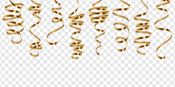 glänzenden goldenen serpentine - streamer stock-grafiken, -clipart, -cartoons und -symbole