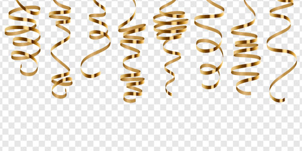 Shiny golden serpentine Shiny golden serpentine isolated on transparent background. Vector illustration. Gold ribbons set for holiday design streamer stock illustrations