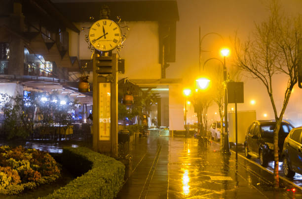 Gramado, Rio Grande do Sul, BrazilL - August 10, 2018:  Gramado street thermometer in cold and hazy night