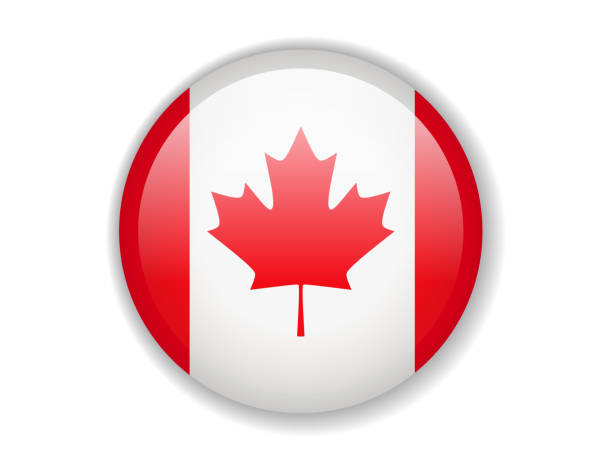 ilustraciones, imágenes clip art, dibujos animados e iconos de stock de bandera de canadá. icono redondo brillante sobre un fondo blanco - flag canadian flag patriotism national flag