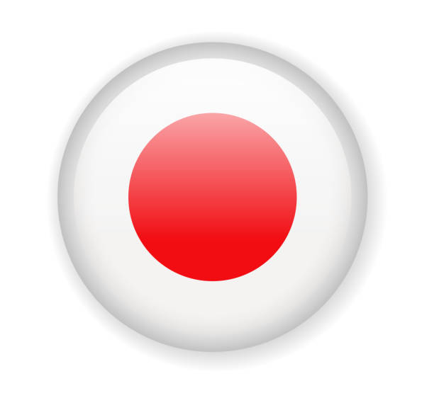 ilustraciones, imágenes clip art, dibujos animados e iconos de stock de bandera de japón. icono redondo brillante sobre un fondo blanco - japan flag japanese flag white