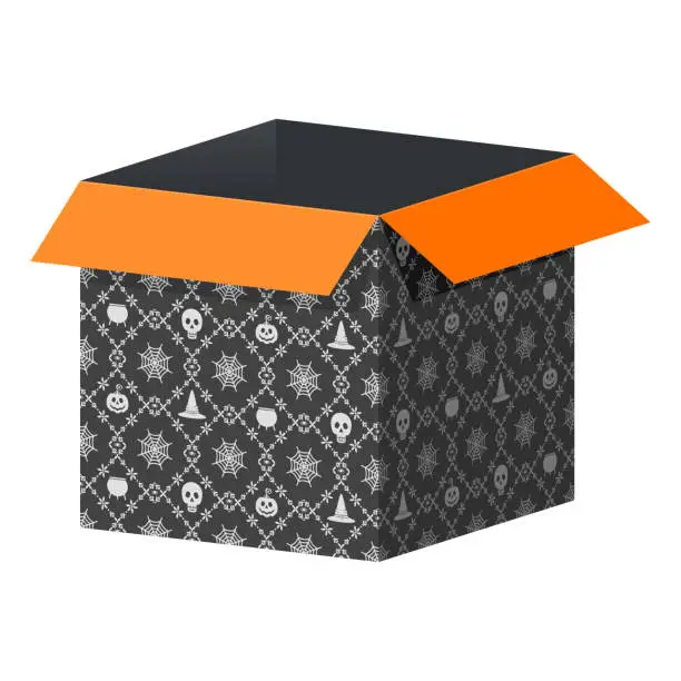 Vector illustration of Big open box template with Halloween pattern