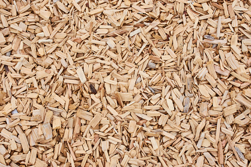 light bark mulch format-filling photographed as image background, horizontal photo
