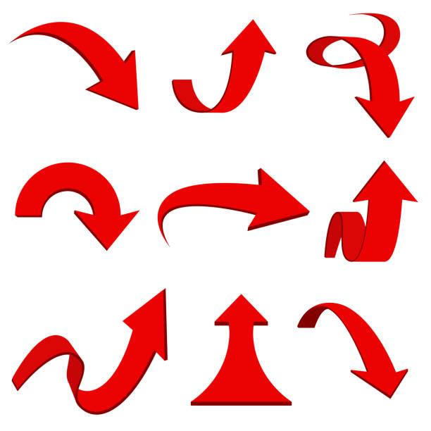 rot 3d pfeile. gebogen und zusammengerollt symbole - verbogen stock-grafiken, -clipart, -cartoons und -symbole