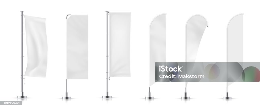 banner flag Vector set of  different types white waving advertisement  banner flag.  Vector mock-up. Flag stock vector