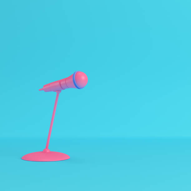 istock Microphone with stand on bright blue background in pastel colors 1019510566
