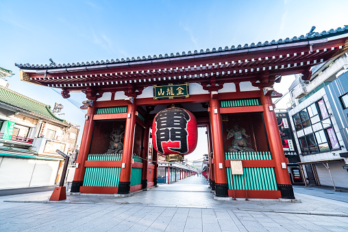 Tokyo, Japan - June 22, 2018: Morning view around Sensoji Temple in Tokyo. Oldest temple in Tokyo and on of the most significant Buddhist temples located in Asakusa.
