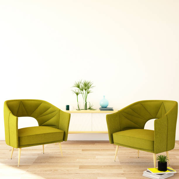 istock 3d rendering,3d illustration,interior design for living area or reception in modern style with armchair, table,plant on wood floor and  white wall 1019517646