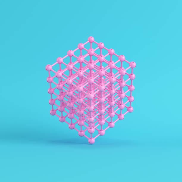 istock Abstract pink spheres in wire box on bright blue background in pastel colors 1019528202