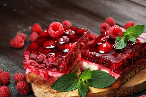 Raspberry Cake for holidays with mint and fresh delicious raspberries