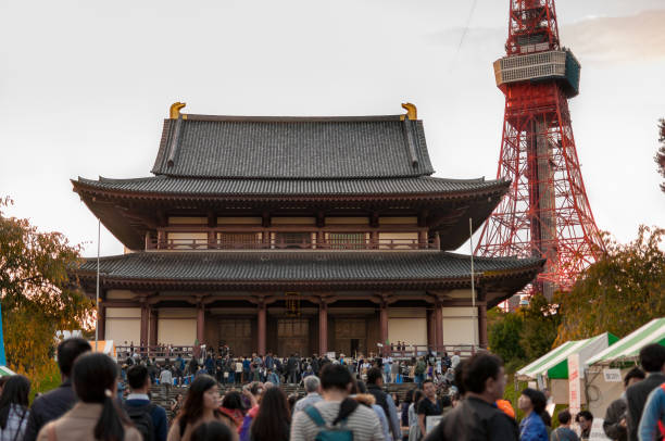 Tokyo, Japan - November 03 2017: Zojo-ji temple and Tokyo Tower