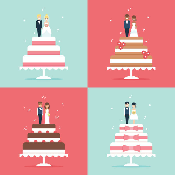 kuvapankkikuvitukset aiheesta hääkakku morsiamen ja sulhasen toppien vektorikuvakkeella - hääkakku