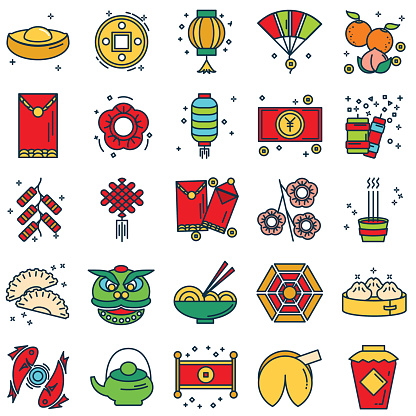 Chinese New Year Line Icon Set