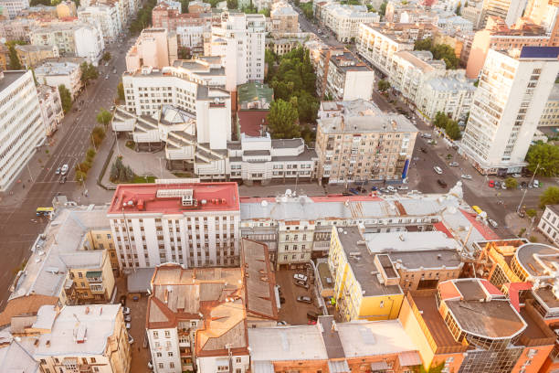 istock High view Kyiv streets and yard with its traditional urban post soviet architecture style. 1019565416