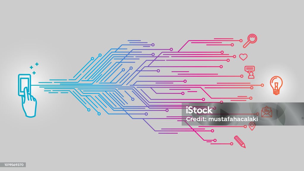 Smartphone touch bright idea Smartphone touch bright design ideas Circuit Board stock vector