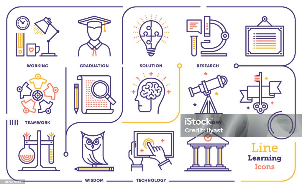 Learning Line Icon Set Line icon vector illustrations of studying and learning. Education stock vector