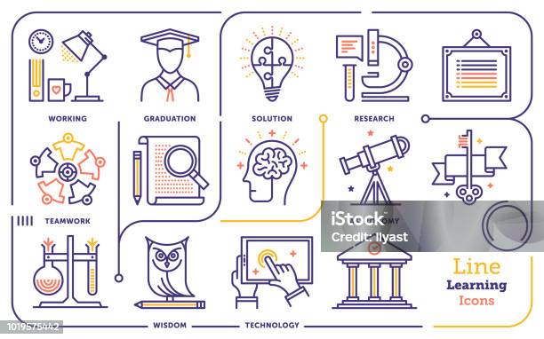 Learning Line Icon Set Stock Illustration - Download Image Now - Education, Icon Symbol, Infographic