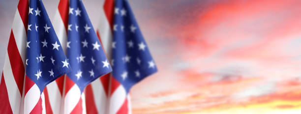 tre bandiere americane - us state flag national flag flag three objects foto e immagini stock