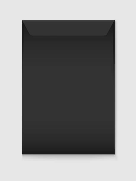 istock Vector mockup of Black a4 paper envelope isolated on white background. Dark vertical postage closed cover template. 3d illustration for your corporate identity design 1019594150