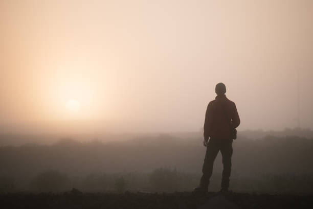 istock Man tourist meets dawn in Iceland 1019597414