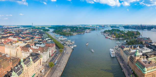 istock Central Stockholm seen from above, Strandvagen, panorama 1019606082