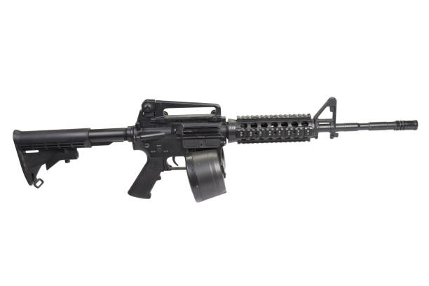 istock assault rifle isolated on a white background 1019606238