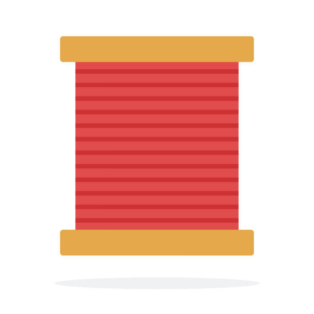 ilustraciones, imágenes clip art, dibujos animados e iconos de stock de bobina de madera con hilo rojo plano aislado - white background string spool sewing item
